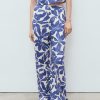 Printed linen-blend pants