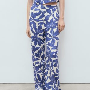 Printed linen-blend pants