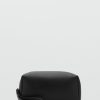 Contrast-strap pebbled cosmetic bag