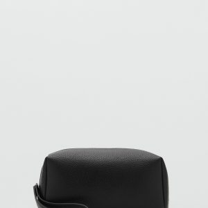 Contrast-strap pebbled cosmetic bag