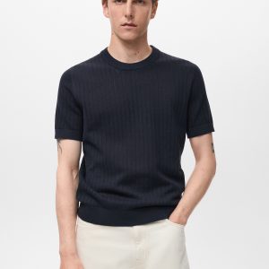 Striped openwork cotton t-shirt