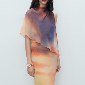 Printed dress with asymmetrical layer