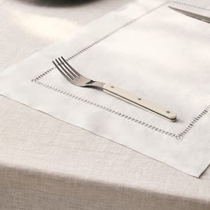 Embroidered hemstitched linen placemat