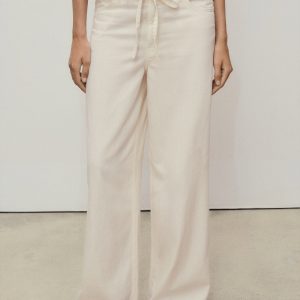 Wide-leg denim pants with belt