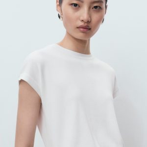 Short-sleeved knitted cotton sweater