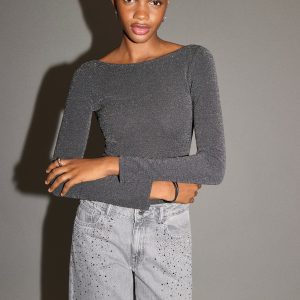 Straight-fit jeans with rhinestones