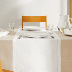 Cotton table runner with hemstitch detail