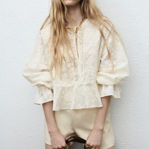 Embroidered lyocell blouse