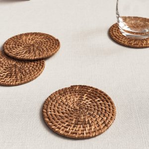 Set of 4 rattan coasters