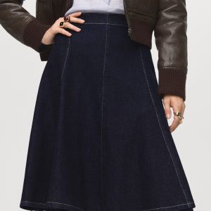 Denim midi-skirt with stitching