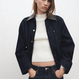 Denim jacket with faux-effect collar