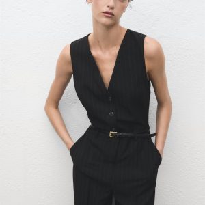 Pinstripe jumpsuit with belt