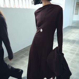 A-line dress with asymmetrical neckline