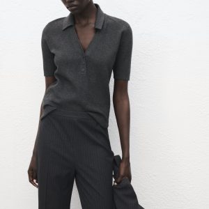 Fine-knit sweater with shirt collar