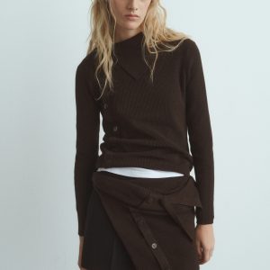 Sweater with asymmetrical neck and buttons