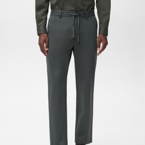 Stretch fabric slim-fit pants with drawstring