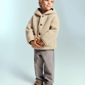 Shearling-effect hooded coat