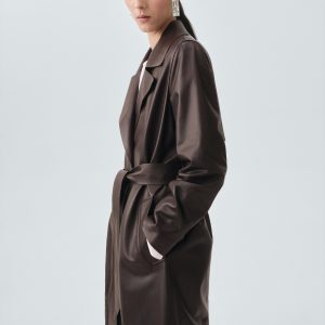 100% leather trench coat with belt