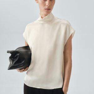 100% silk satin turtleneck blouse