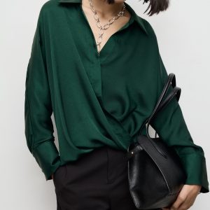 Cross-over satin blouse