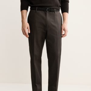 Regular fit pleated cotton pants