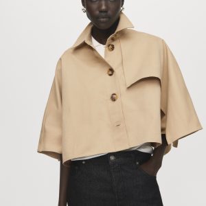 Cape-style cropped trench coat
