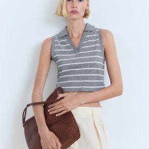 Striped cropped polo shirt