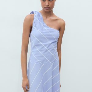 Asymmetrical striped dress with knot