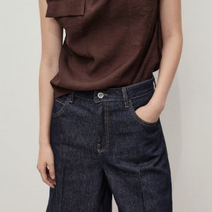 High-waist rinse-wash denim shorts