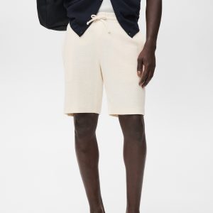 Textured cotton bermuda shorts with drawstring