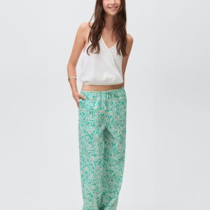 Cotton pants with leaf pattern