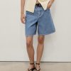 High-waist straight-fit denim shorts
