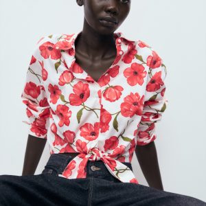 Floral-print poplin shirt