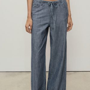 Wide-leg denim pants with belt