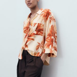 Palm-tree shirt with three-quarter sleeves