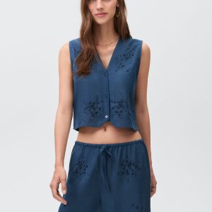 Embroidered linen vest