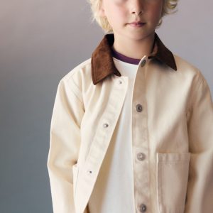 Denim barn jacket with contrasting collar