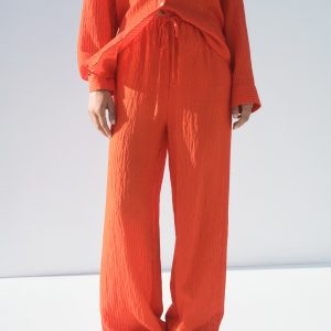 Straight-leg crinkled-effect pants