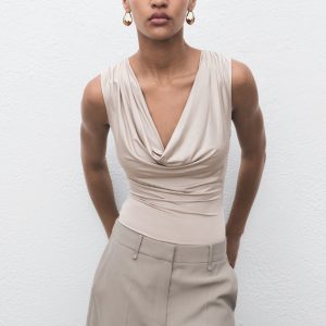 Bodysuit with draped neckline