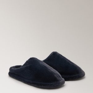 Fur mule slippers with stitching detail