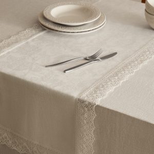 Jacquard linen lace floral table runner