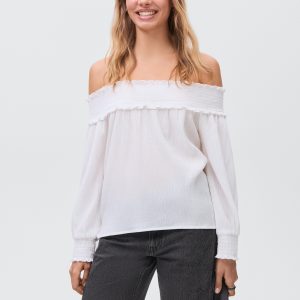Strapless blouse with ruffled panel