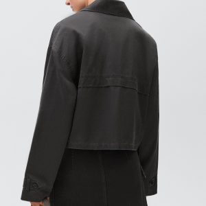 Waxed short trench coat