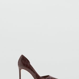Asymmetrical croc-effect heeled shoes