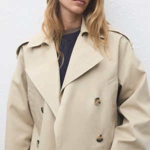 Double-breasted cropped trench coat