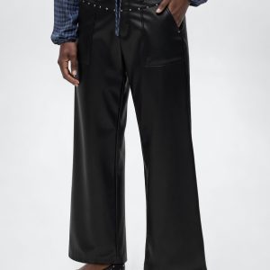 Studded leather-effect pants