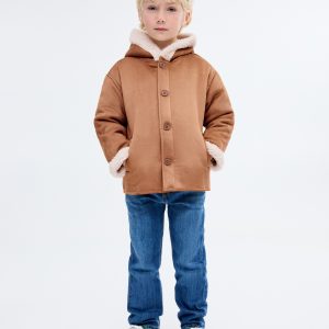 Suede effect sheepskin coat