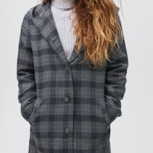 Checked-print cloth coat