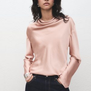 Satin blouse with draped neck