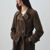 100% suede double-breasted trench coat